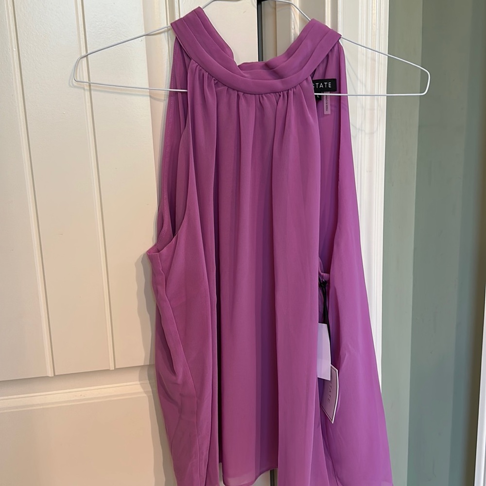 1. State Sleeveless Halter Neck Chiffon Blouse in Orchid Pink